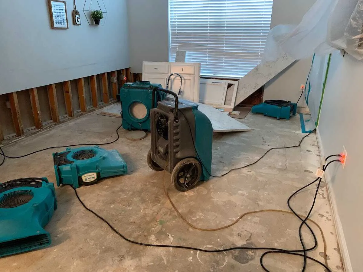 Dehumidifier in flood-cut room for Water Damage Restoration in Oak Bluffs